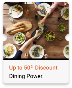 50% Discount On Food & 30% On Beverages